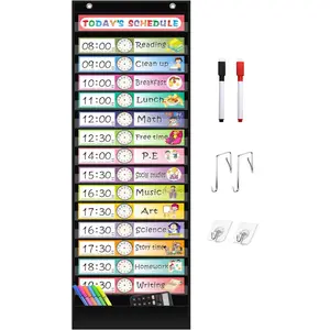 15+1 Pockets Daily Schedule Pocket Chart with 30 count Double-Sided  Cards, Scheduling Pocket Chart for Classroom Office  School Activity(Black)