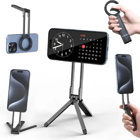 ULANZI MA30 Aluminium Compact Tripod - Magnetic Phone Grip, Magsafe-Compatible Holder for iPhone 12+, Double-Sided Quick Mount, Foldable Pocket Accessory, Detachable Stand, Cellphone Videography & Content Creation Tool