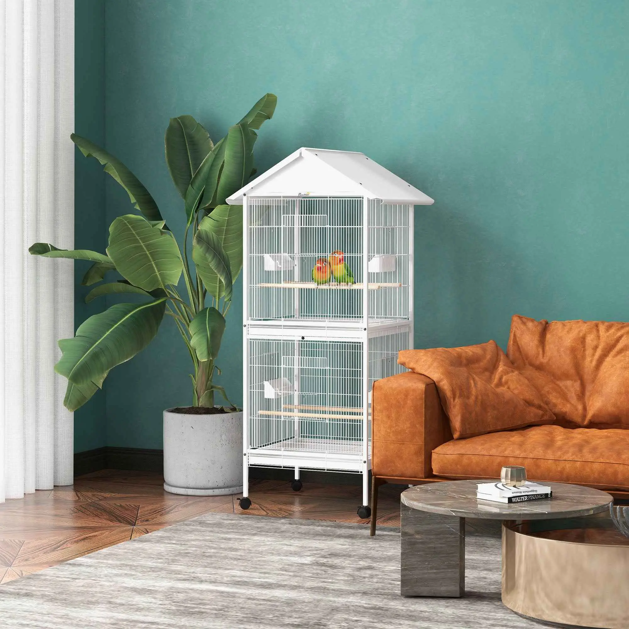 Metal Bird Cage with Rolling Stand - 67" High, Spacious, Stylish, Metal Frame Design with Ample Feeding Space for Pet Birds