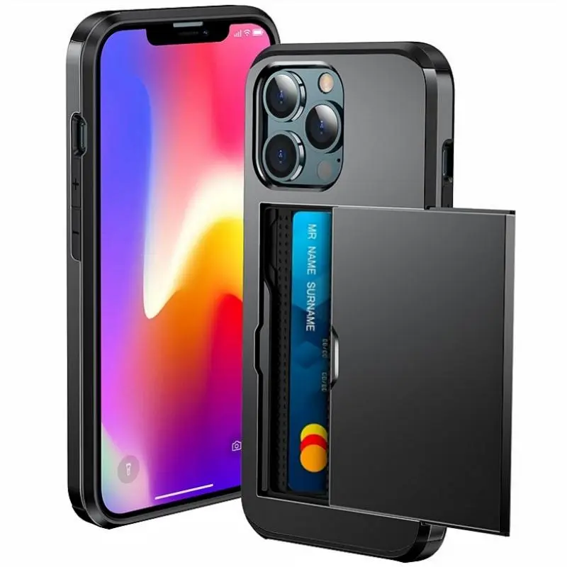 Case For iPhone 16e 15 14 13 12 11 16 Pro Max Mini XS XR 7 8 Plus SE Slide Wallet Card Slot Hard PC Heavy Duty Protective Cover