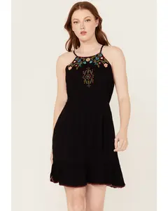 Wolfeboro Embroidered And Beaded Halter Mini Dress