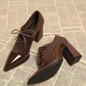 French Vintage Stylish Pointed Toe Shoe Lace-Up, 2026 British Style Height Increasing High Heel, Trendy Fashion Footwear
