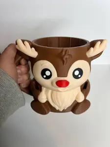 3D Printed Cute Reindeer Pint Ice Cream Holder with Spoon Slots – 3D Printed Dessert Cup Holder | Fits Standard Ice Cream Pints