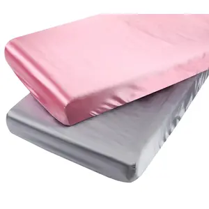 Satin Pack n Play Sheet Set 2 Pack Ultra Soft Silk Fitted Mini  Sheets Playard Sheet Protect for  Hair and , Grey & Pink