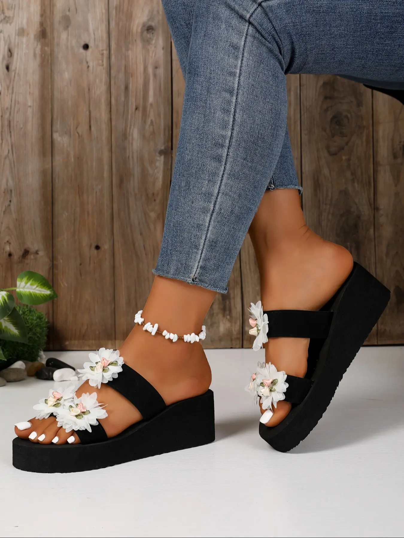 Women's Summer Floral Wedge Sandals, Casual Textile Upper Eva Sole, New Fashion Height Increasing Slippers for Outdoor Wear, Fashionable Sling Sandals