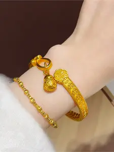 The ancient method of sand gold Ping An copper coin gourd bracelet is engraved with wheat ears and open bracelets. Retro