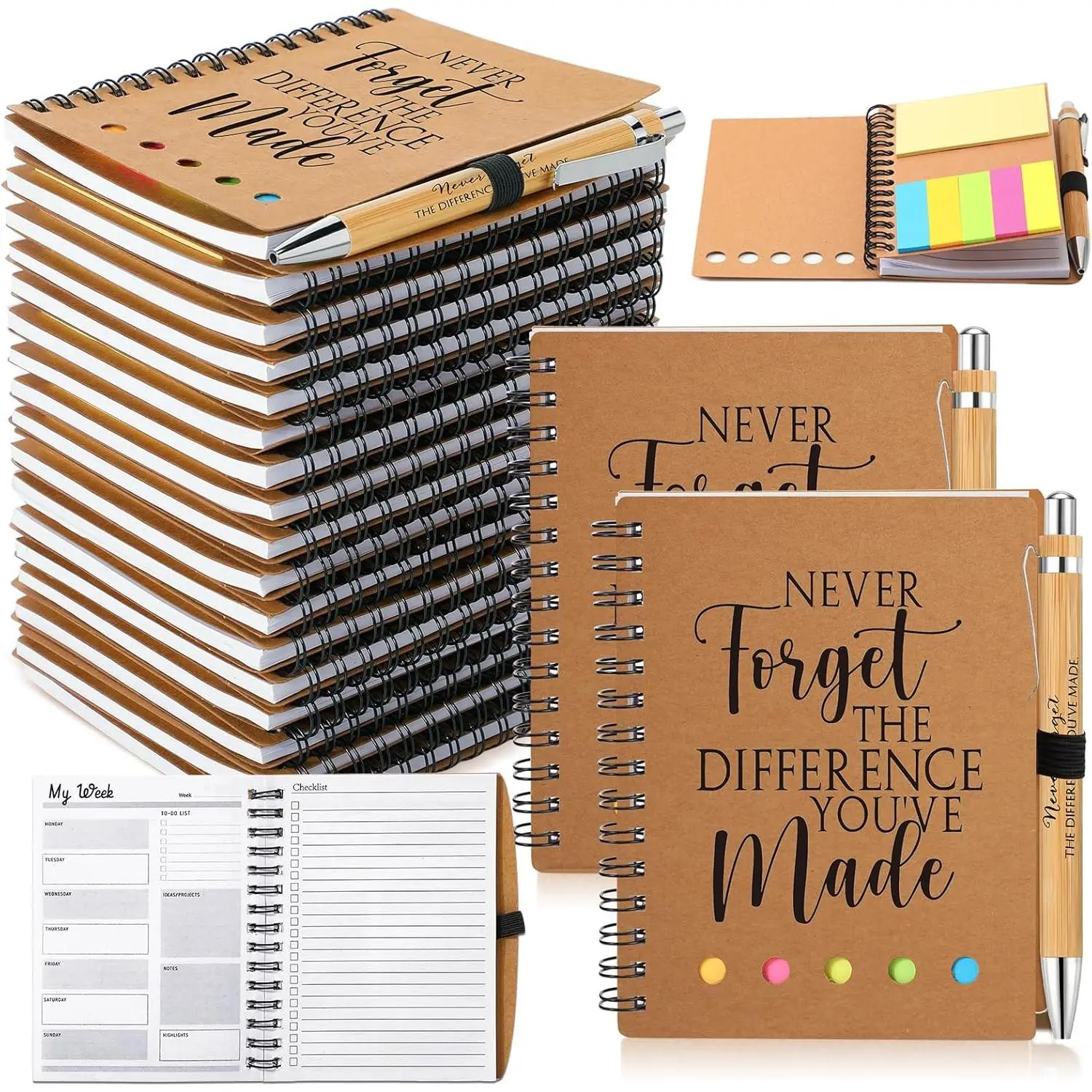 20 Sets Employee Appreciation Gifts Thank You Gifts Bulk Inspirational Spiral Notebooks with Sticky Notepad and  Pen for Team Volunteer CNA Staff Teacher Students (Never Forget)
