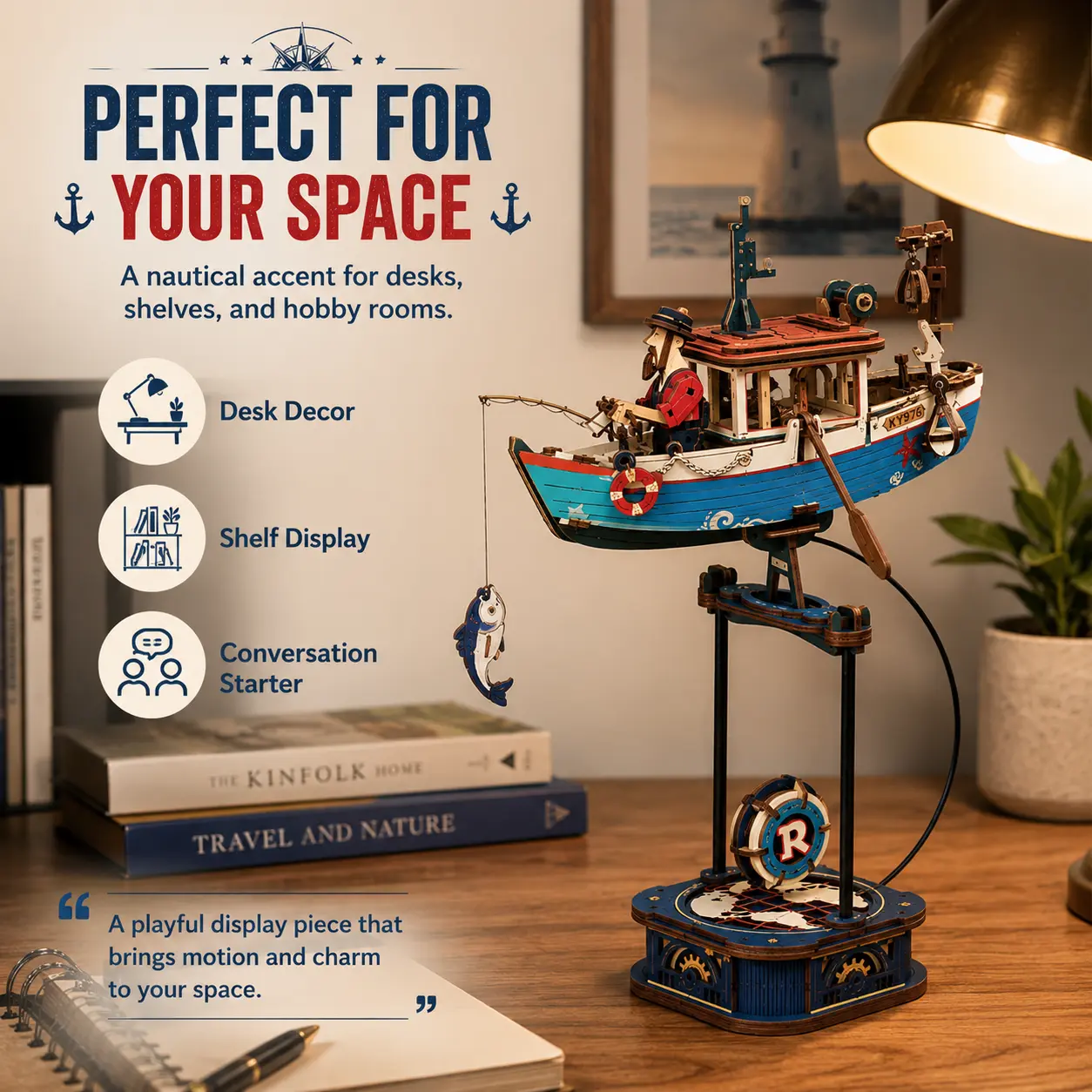 【ROKR】Ocean Fisher Pendulum Balance Toy - 3D Puzzle, Classic Novelty Stress Relief Toy for Adults, with Rubber Band Ball, Glitter Pop Tube, Metal Boosters, Beyblade Starter Set and Fusion BeyBattle Launchers Cute Cat Paw Mochi Squishy Reusable Fidget Skin