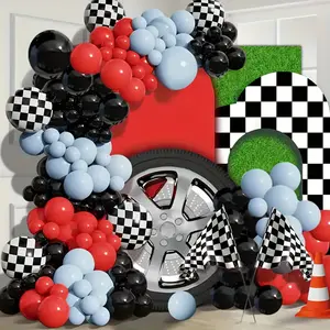 140pcs Racing Theme Red Black and Blue Latex Balloons Garland Arch Kit for Engagement Wedding Birthday Anniversary Indoor Party Background Decoration Supplies