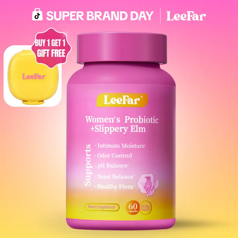 LeeFar Her Juicy Feminine Probiotics Capsules – All-in-One Formula with Slippery Elm, Prebiotics &  Probiotic Blend for Women's pH Balance & dryness– 60 Capsules
