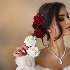 Boho Style Rose Color Hair Clips Set, 2-Piece Floral Design Accessories for Women, Perfect for Casual & Party Wear
