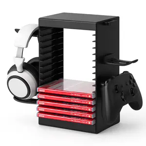 16 Slot Video Game Disc Storage Tower, Vertical Game Case Organizer Rack, ABS Stackable Stand, Space Saving Game Shelf, Controller Holder, Compatible with PS5 PS4 Xbox Series X Xbox One and Switch, for Gaming Room Setup Collector Display and Desk Organiz