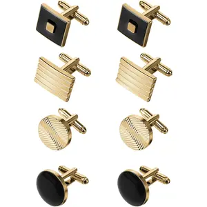 4 Pairs Cufflinks for Men Classic Tone Cuff Links Fashion Men Cufflinks Gold/Sliver Striped Disc Square Rectangle Cuff Links for Business Wedding Party Gift Box COMNICO