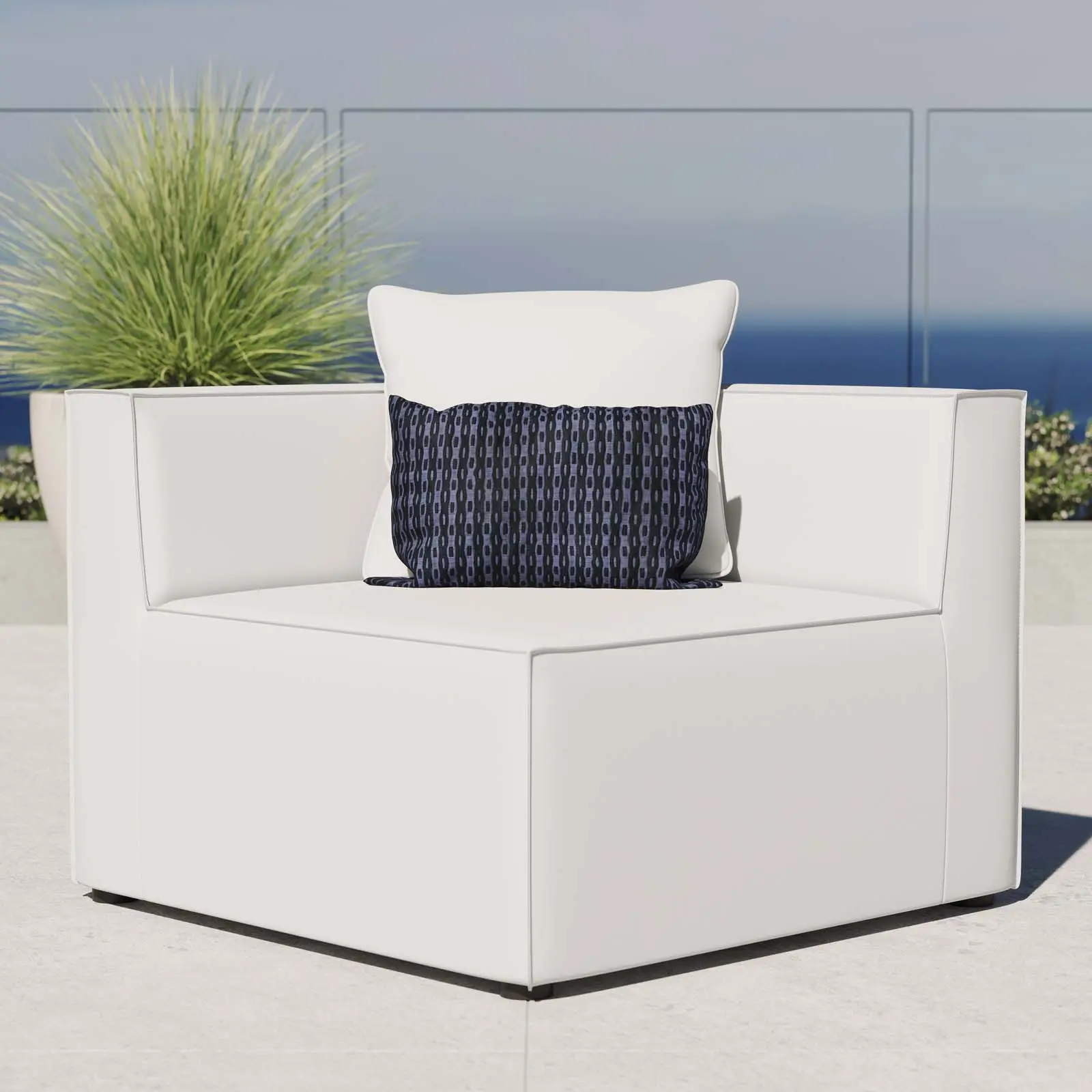Modway Saybrook Outdoor Patio Upholstered Sectional Sofa Corner Chair in White