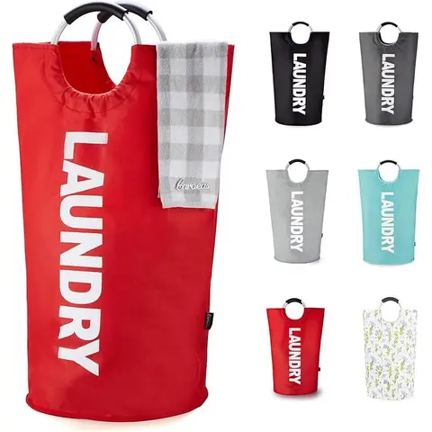 115L Foldable Clothes Basket - Aluminum Frame, Oxford Coated Fabric, Waterproof, EVA Grips Padded Handles, Self-Standing Bathroom Laundry Hamper Home Organizer
