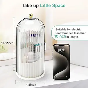 Dustproof Toothbrush Holders with Cover, Rotating Electric Toothbrush and Toothpaste Holder for Bathroom Countertop, 3 Slots Makeup Brushes Organizer, Grey White，Halloween gift,Sense of ritual