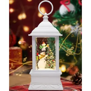 Christmas Snowman Snow Globe Light up Lantern with 8 Songs, 10.83" White Christmas Snow Globes for Kids Adults, 6H Timer & Dual Power, Snowglobes Christmas Decorations Indoor, Gifts for Women Men