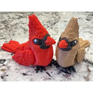 3D Printed Red Cardinal Bird | Moving Poseable Figure | Life-Sized & Baby-Sized Decorative Fidget