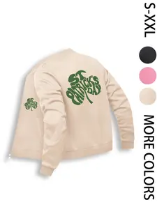 Women's St Patrick's Day Lucky Graphic Bomber Jacket, Lightweight Zipper Coat, Casual Street Style, All Seasons Wear
