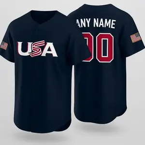 Custom USA Baseball Jersey Personalized Name Number Patriotic American Flag Button Up Shirt