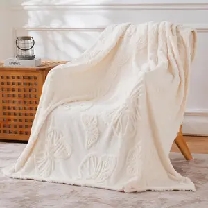 Embossed Cozy Couch Blanket,Butterfly Jacquard Throw Blanket,Decorative Fuzzy Bed Blanket,Luxurious Textured Cozy Essential, Ultra Soft, Durable and Stylish