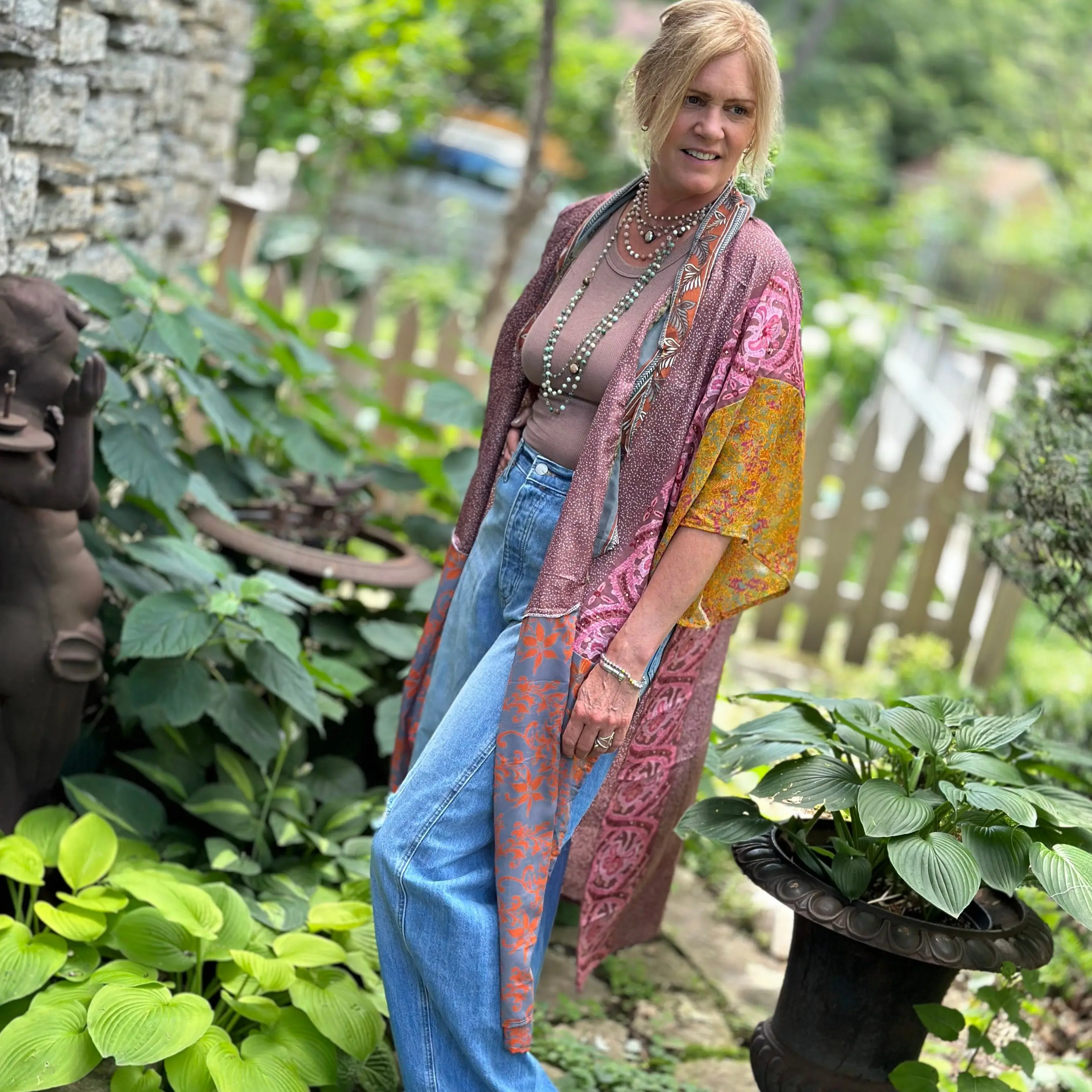 The Hey Delilah Silk Duster Kimono - Pink & Rust Dress Womenswear