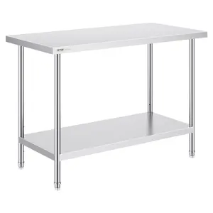 VEVOR Stainless Steel Prep Table,  24 x 48 x 34 Inch, 800 lbs Load Capacity, Heavy Duty Metal Worktable with 3 Adjustable Height Levels, Commercial Workstation for Kitchen Garage Restaurant Backyard
