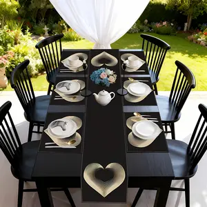 2D flat printing, set of 1/4/6/5/7/8 table flags and placemats, elegant heart-shaped design, suitable for Valentine's Day, Black Valentine's Day, anniversaries, weddings, parties, and kitchen or dining table decoration
