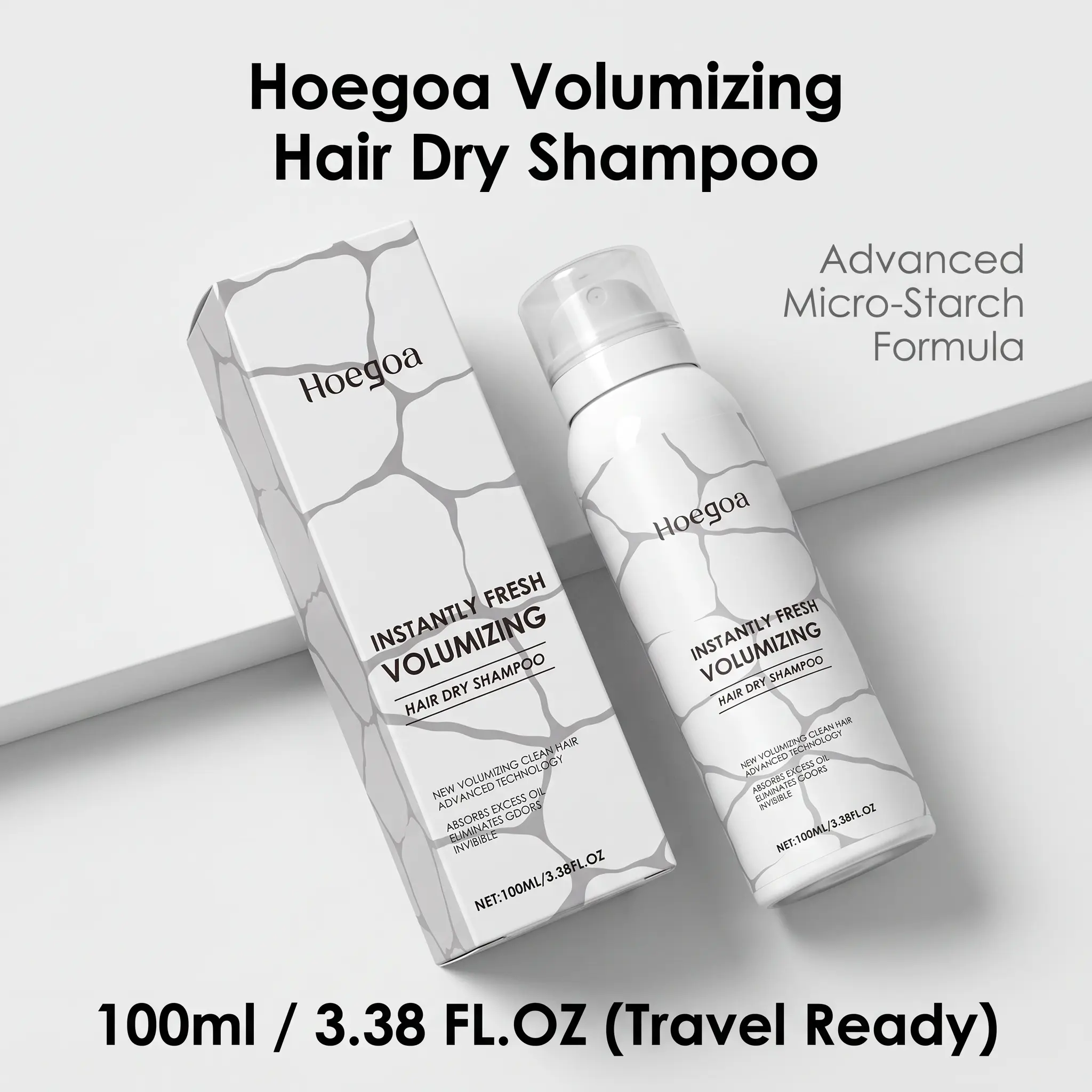 Hoegoa Hair Dry Shampoo 100ml / 3.38 fl oz, Lightweight Volumizing Texture Spray, Translucent Oil Control Formula, Fresh Lemon Mint Fragrance, Travel Size