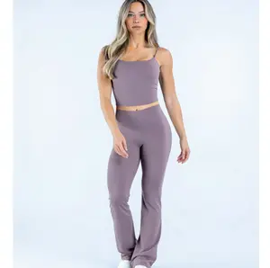 2-Pack Women's Double-Sided Brushed Yoga Vest & Long Pants Set, Hollow Back with Double Shoulder Straps, Fitness Tank Tops for Outdoor Running & Sports