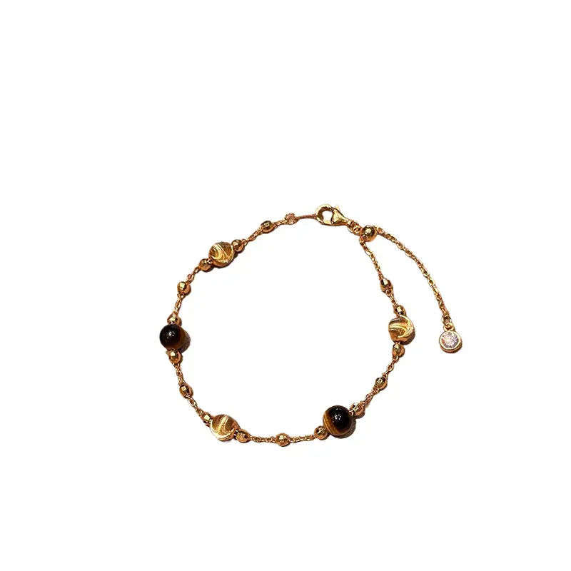 18K Gold Plated Beaded Bracelet, Adjustable Dainty Chain with Crystal Charm, Waterproof Tarnish-Free, Stackable Jewelry Gift