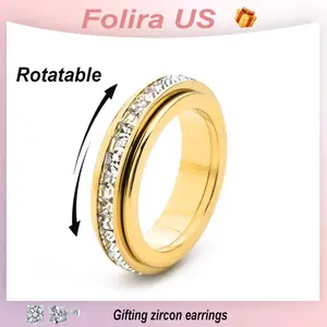 Anxiety Rings for Women&MenTitanium Steel Spinner Fidget BandRings Cubic Zirconia Relieving AnxietyWedding Promise Rings Comfort FitSize 6 to 10