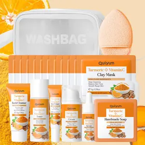 Turmeric Skin Care Set,Facial Cleanser & Toner & Moisturizer & Eye Cream & Essence & Turmeric Soap & Clay Mask & Face Mask & Cosmetic Bag & Cleansing Sponge,Moisturizing Skin Care Kit for Women