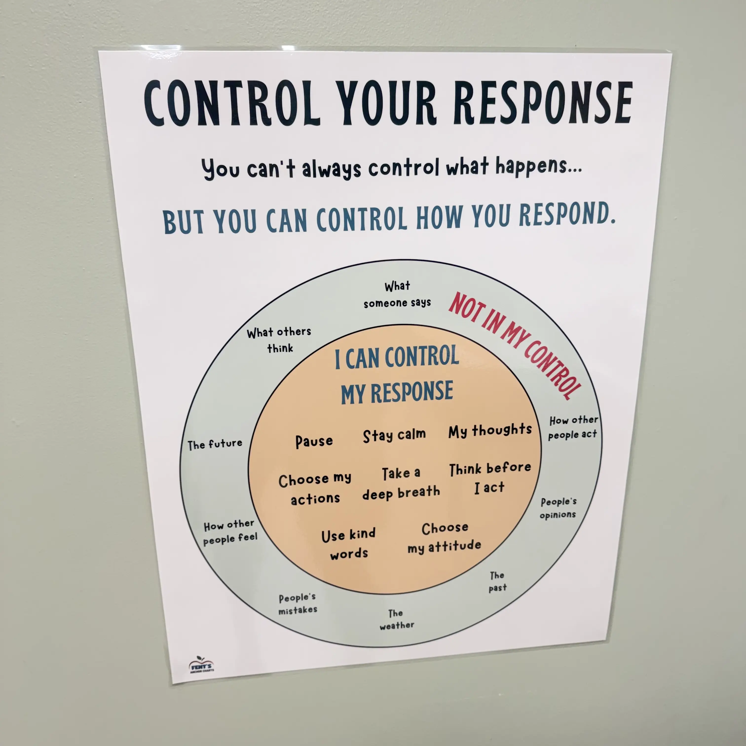 Control Your Response Anchor Chart | Emotional Control Poster | Laminated Social Emotional Learning Chart | Emotional Resilience Classroom Supplies School Supplies