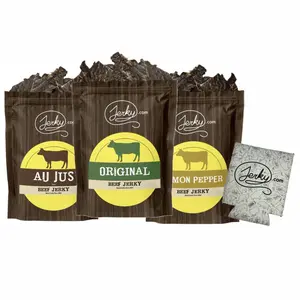 3 Pack - Kate's Medium Texture Bundle + Koozie - Au Jus, Original, Lemon Pepper Beef - All-Natural, No Added Preservatives - 7.5 oz.