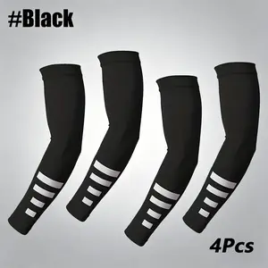 Unisex 2-Pack Cycling Arm Sleeves - Breathable, Quick-Drying, Reflective Striped Compression Arm Protectors for Cycling, Golf