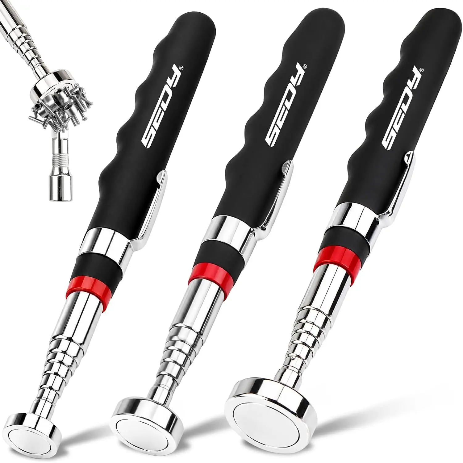 3-Pack Telescoping Magnetic Pickup Tool Set - 30lb/40lb/80lb Pull Force, 30-Inch Extendable Grabber Stick with Non-Slip Handle for Automotive Repair, Garage Use