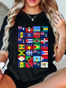 100% Cotton Unisex Caribbean Flags Unity Pride Souvenir Geography Gift T-Shirt Casual Graphic Printed Vintage Tshirt