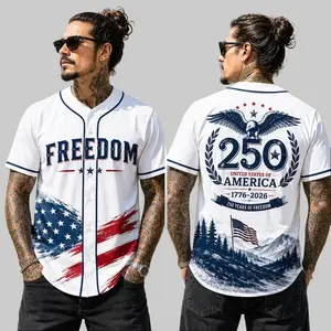 Freedom 250 Years Baseball Jersey, America 250th Anniversary Shirt, Patriotic USA Flag Jersey, 4th of July 2026 Gift, Independence Day Fan Apparel