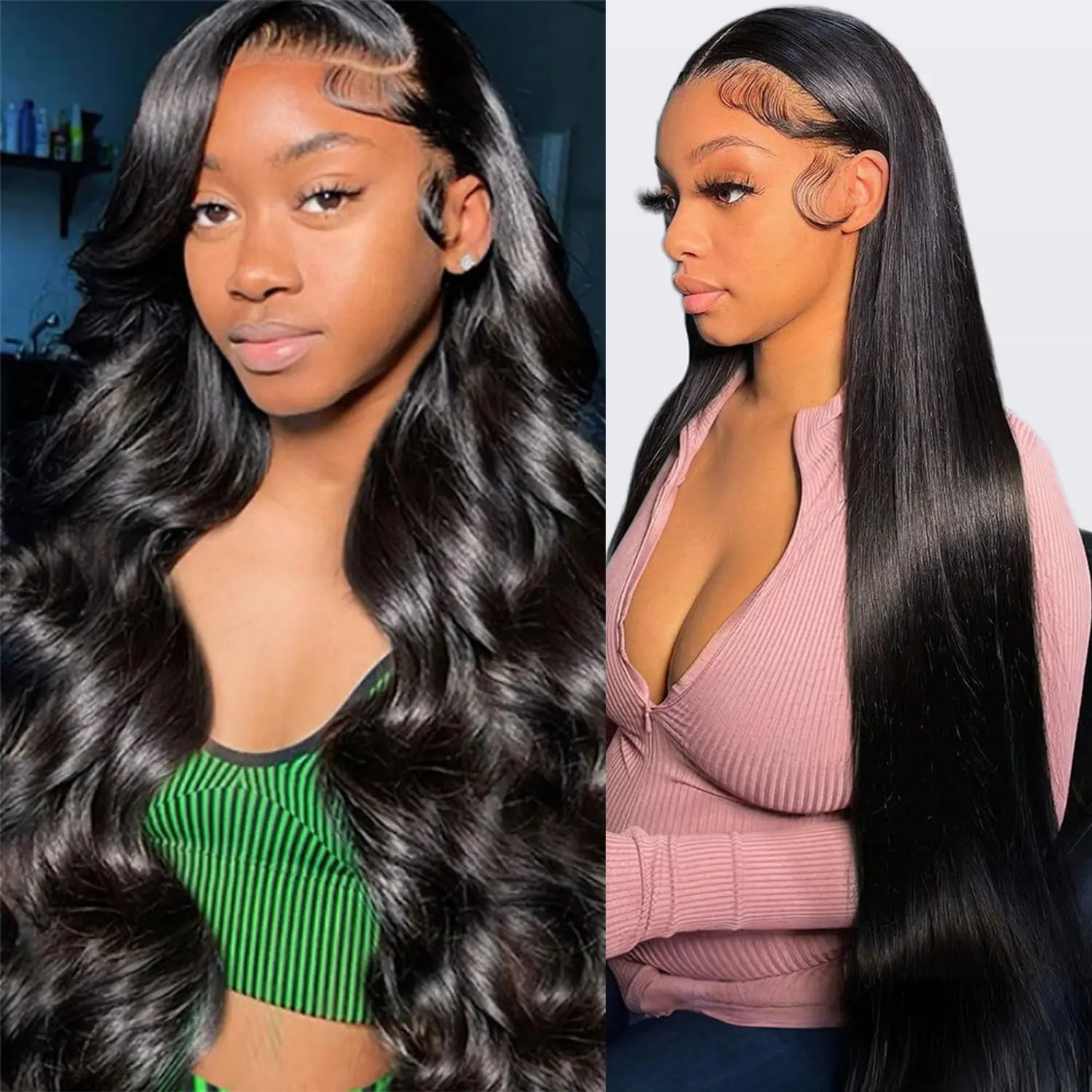 [Combo sale 22-30 inch] Buy 1 get 2 wigs‘’ 2 Pcs 13x4 HD Lace Front Human Hair Wigs Body Wave Deep Wave Straight Wig Combo, Pre Plucked Transparent Lace 180% Density Natural Black Wigs for Black Women 22-30 Inch