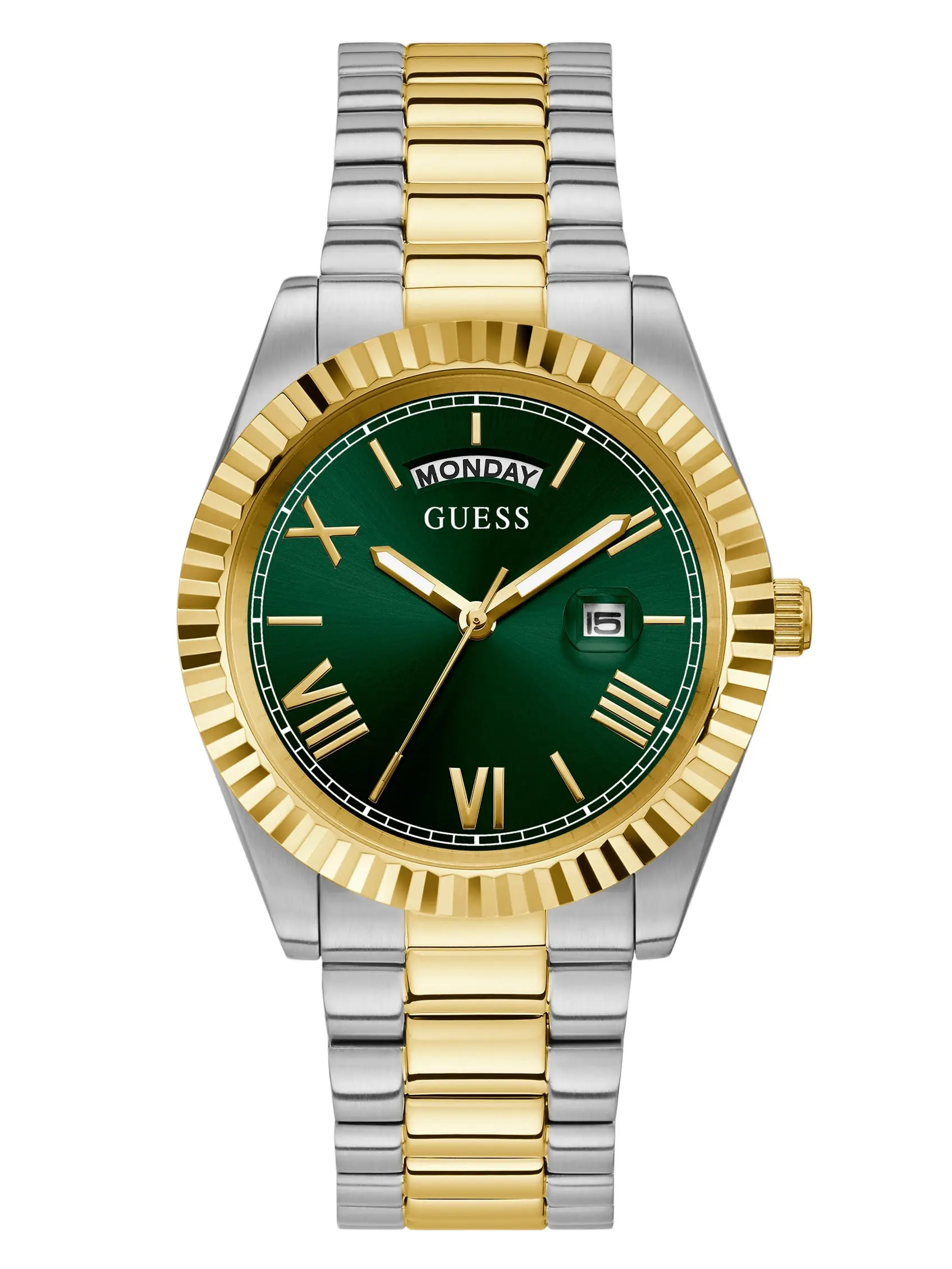 GUESS Male Two-Tone and Green Analog Watch