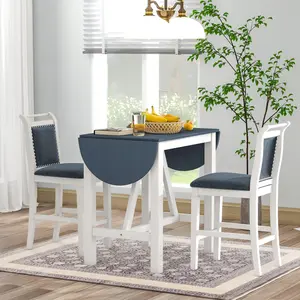3-Piece Wood Counter Height Drop Leaf  Dining Table Set with 2 Upholstered Dining Chairs for Small Place, White+Gray wayfair  chairs