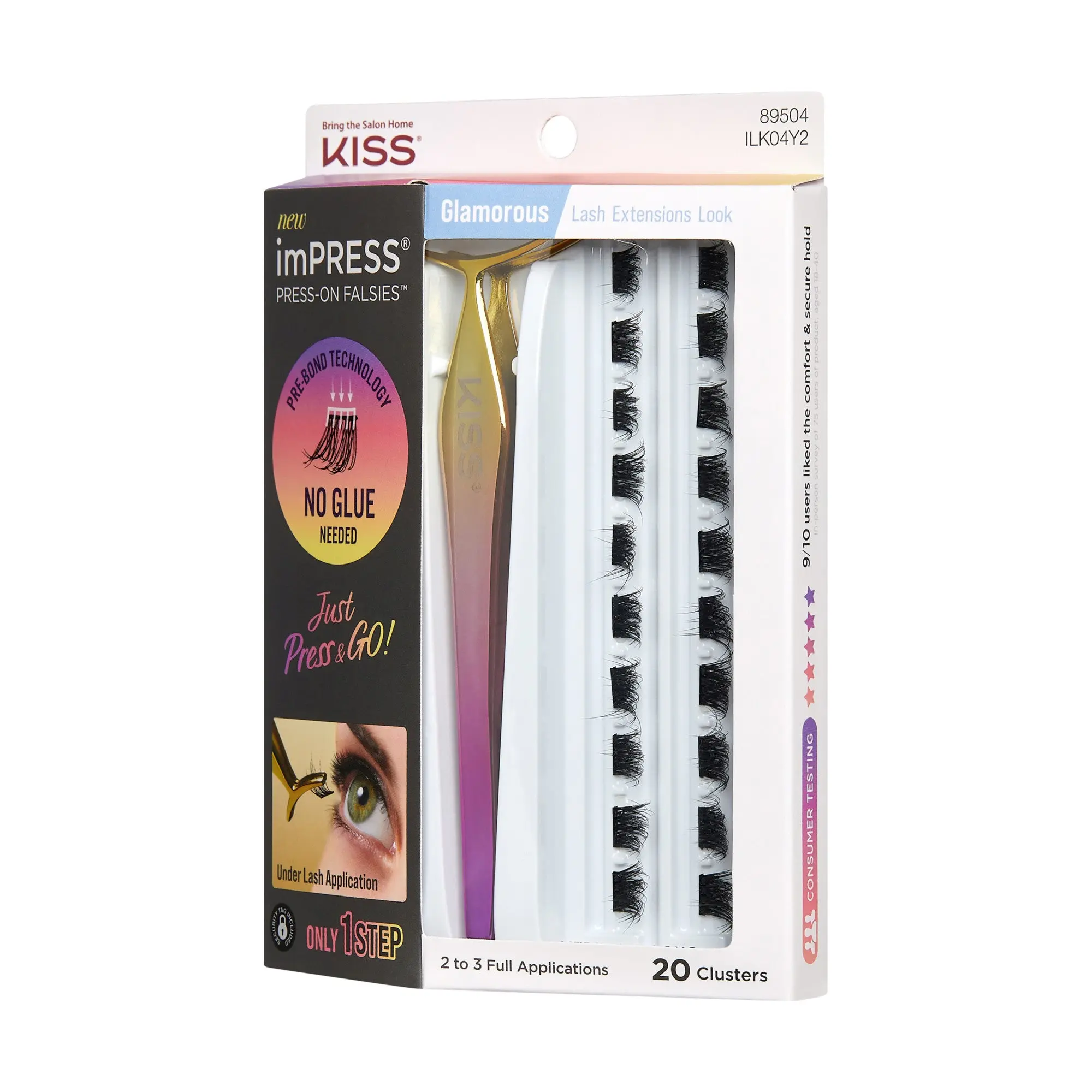 Impress Falsies Pre-Glued False Eyelashes Starter Kit - Glamorous | 20 Lash Clusters, With Applicator, 12mm-14mm Impress Falsies Pre-Glued False Eyelashes Starter Kit - Glamorous | 20 Lash Clusters, With Applicator, 12mm-14mm