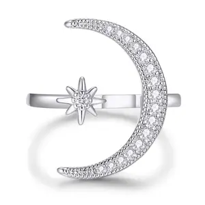 Zircon star and moon ring star and moon open ring ladies daily wear gift