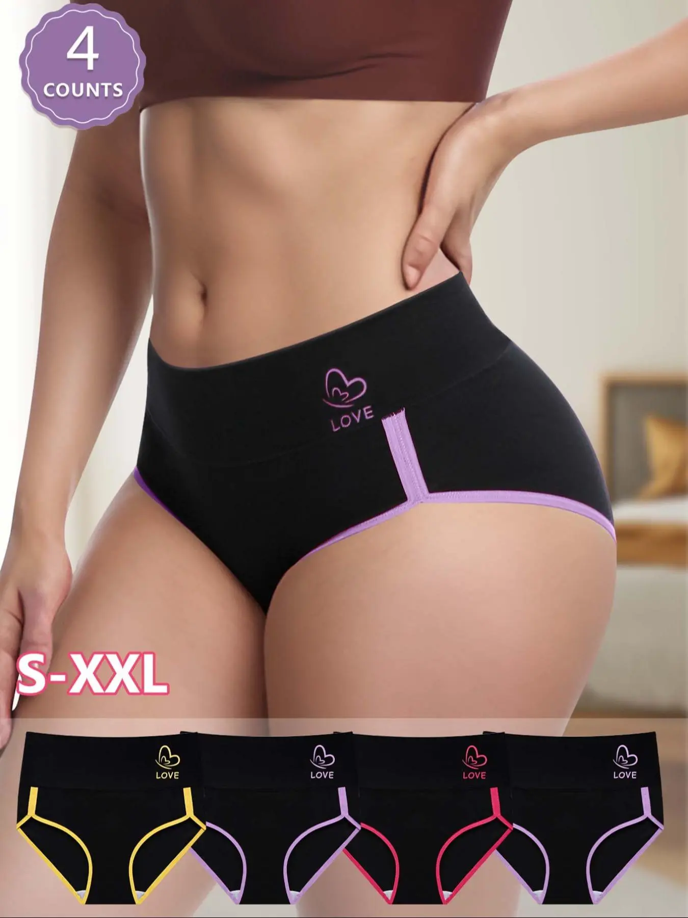 Morelect Women's Underwear Set, 4-Pack Mid-Waist Comfortable Colorblock Briefs, High-Quality Printed Skin-Friendly Triangle Pants, Soft Breathable Panties, Colorblock Print Panty