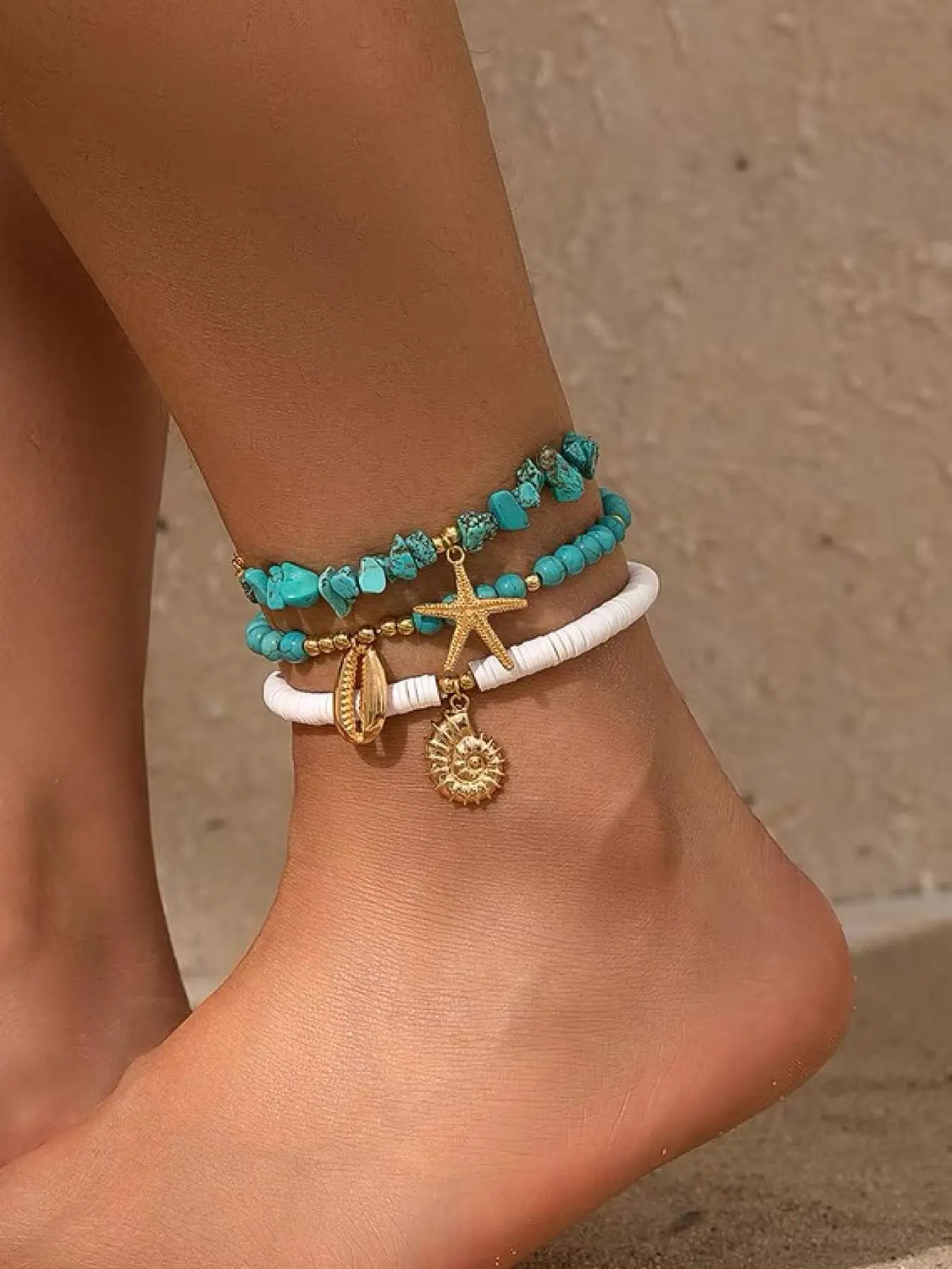 Boho Style Starfish & Shell Charm Anklet, Fashionable Anklet for Women & Girls, Trendy All-match & Exquisite Jewelry for Birthday Gift, Trendy Fashionable Accessories
