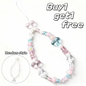 Candy-Colored Cartoon Phone Charm with Bow Lanyard, Drop-Proof Grid Design, Cute Keychain Accessory, Phone Accessories, Buy 1 Get 1 Free