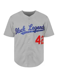Men's Black Legend 42 Retro Baseball Jersey Embroidered Patches Sewn Hipster Hip Hop Shirts Breathable & Sweat-wicking 100% Polyester