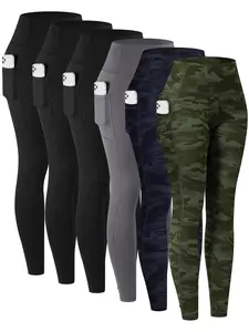 1/3/-PACK Of Solid Color High Waisted Yoga Pants With Pockets, Exercise Running Yoga Leggings, Tummy Control Workout Running Yoga Leggings for WomenGift Camo Sweatpants