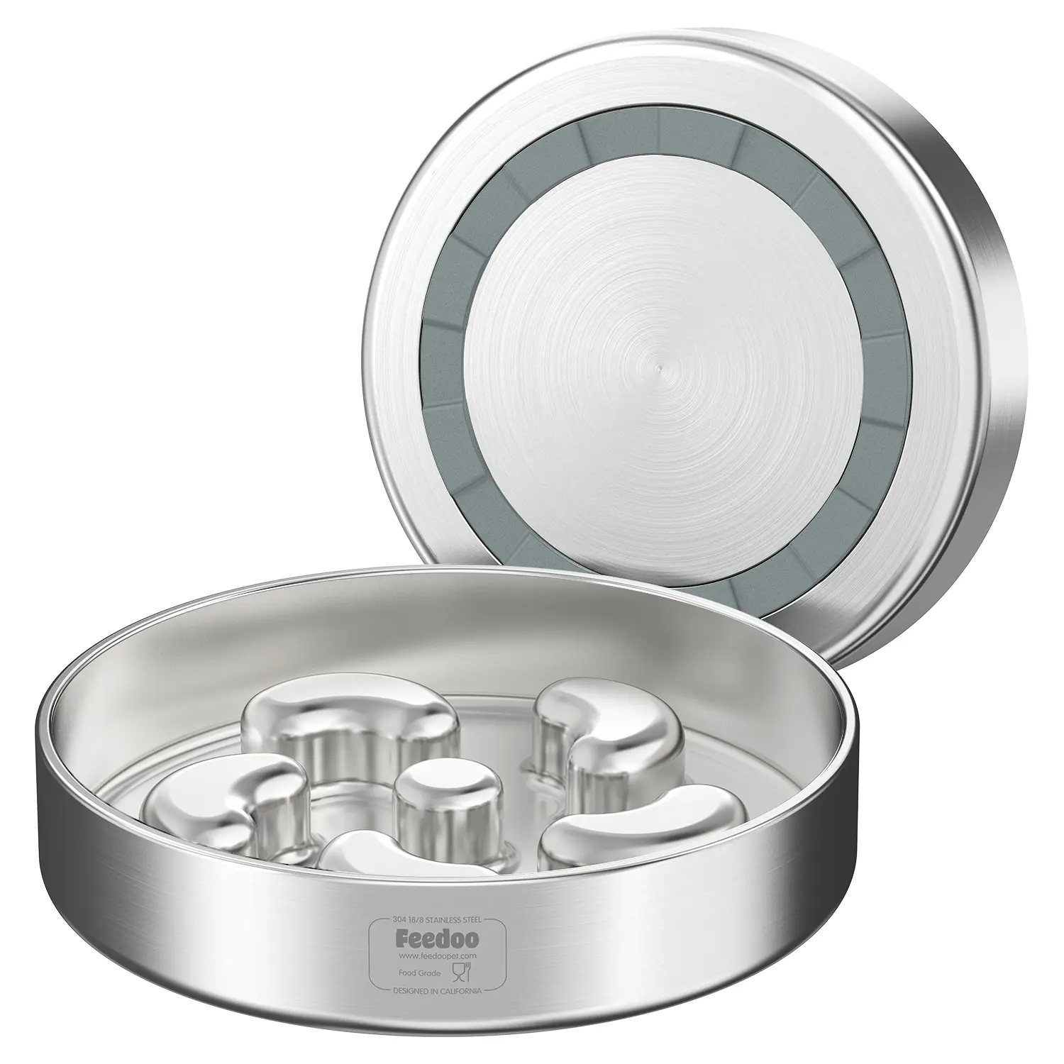 FEEDOO Slow Feeder Dog Bowl - Heavy Duty 304 Stainless Steel Double Wall, Anti-Gulping Bloating Relief, Chew Resistant Puzzle Maze, Stays Put on Floor, Easy Clean Dishwasher Safe, Multi-Size (1/2/3~3.5 Cups) for Small-Medium Breeds, 1Cup/2Cups/3Cups